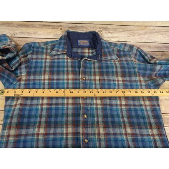 Pendleton Blue Plaid Jacket Moth HOLE XL Dry Clean Wool - Picture 7 of 10